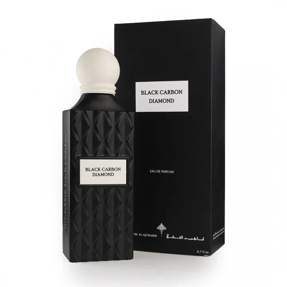 IBRAQ Black Carbon Diamond 150ml perfume bottle and packaging on a white background