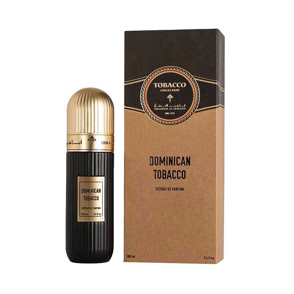 IBRAQ Dominican Tobacco 100ml perfume bottle and packaging on a white background