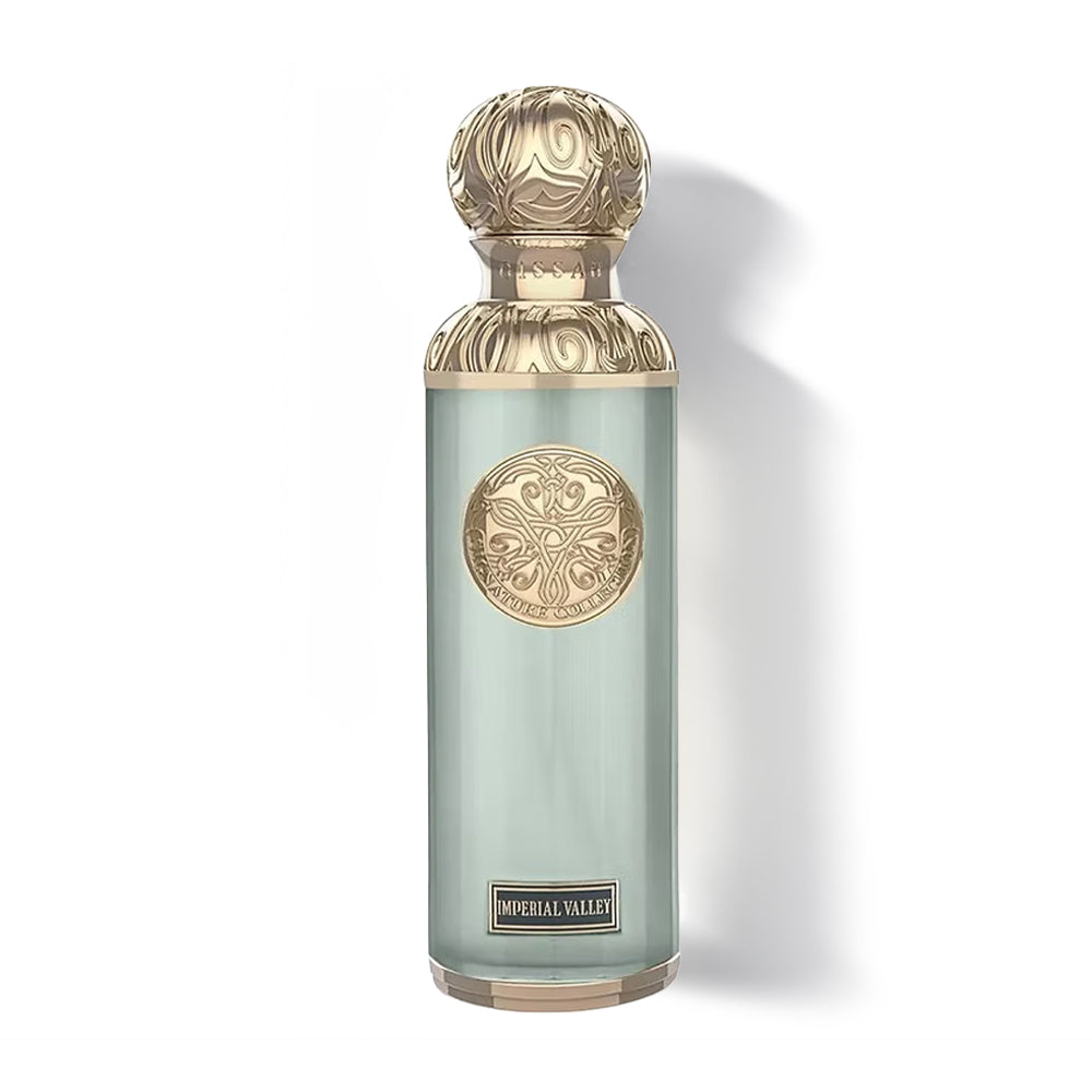 Gissah Imperial Valley 200ml perfume bottle with gold cap and decorative label on a white background