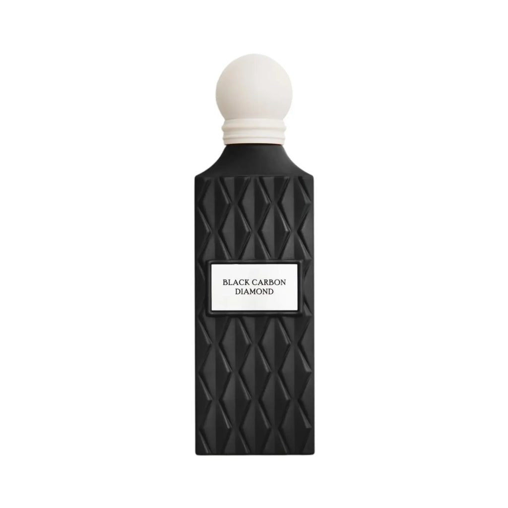 IBRAQ Black Carbon Diamond 150ml perfume bottle with white cap on a white background