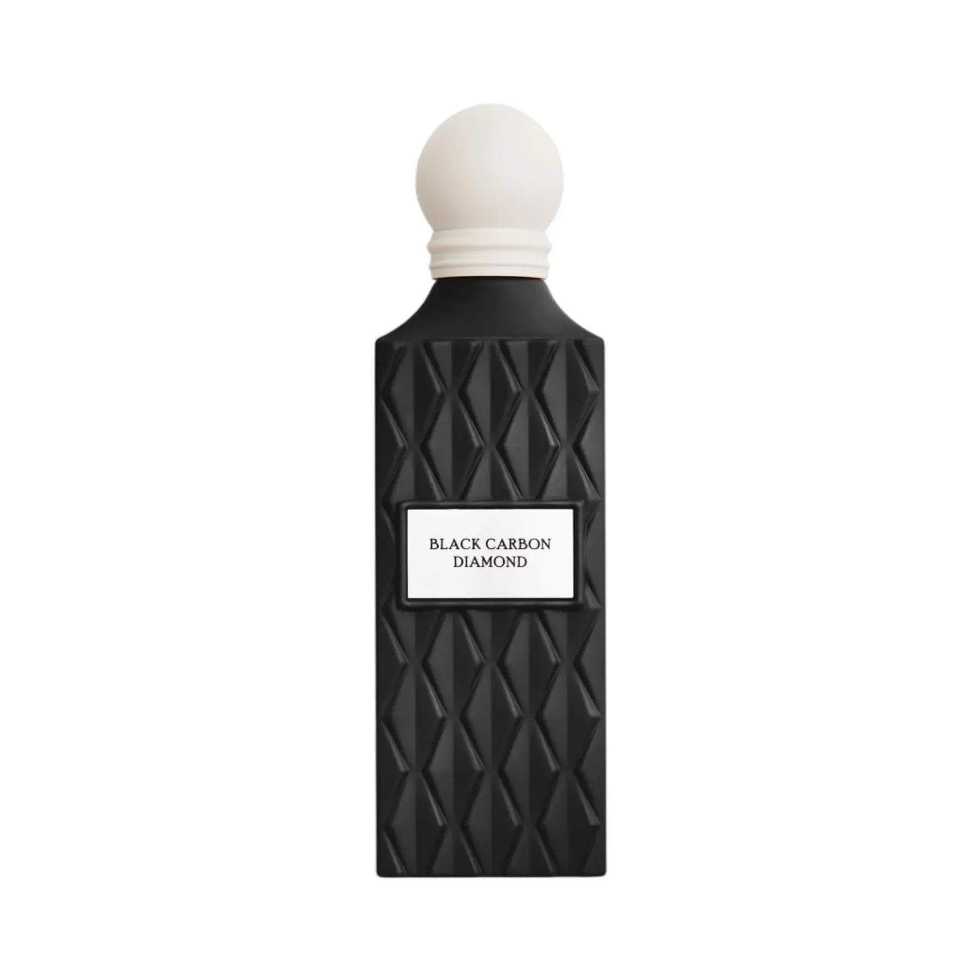 IBRAQ Black Carbon Diamond 150ml perfume bottle with white cap on a white background