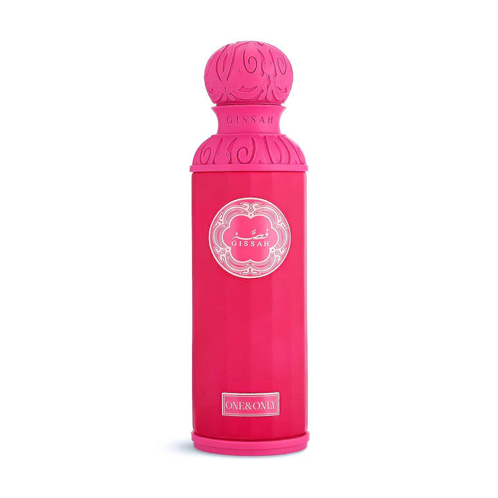 Gissah One and Only 200ml pink perfume bottle with decorative cap on a white background