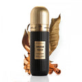 IBRAQ - Dominican Tobacco 100ml perfume bottle labeled 'Dominican Tobacco' with gold cap and leaves and cinnamon sticks on a white background